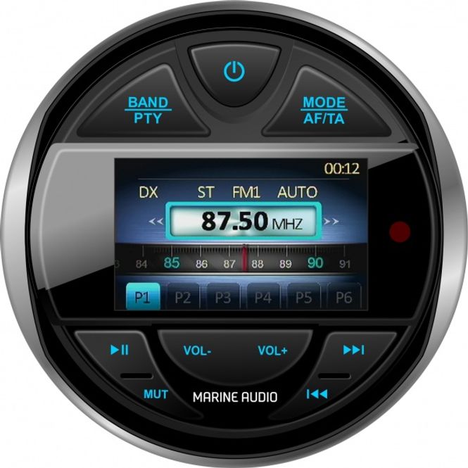 Hovedbilde  Marine stereo DAB+ rund, Blåtann - sort/sølv